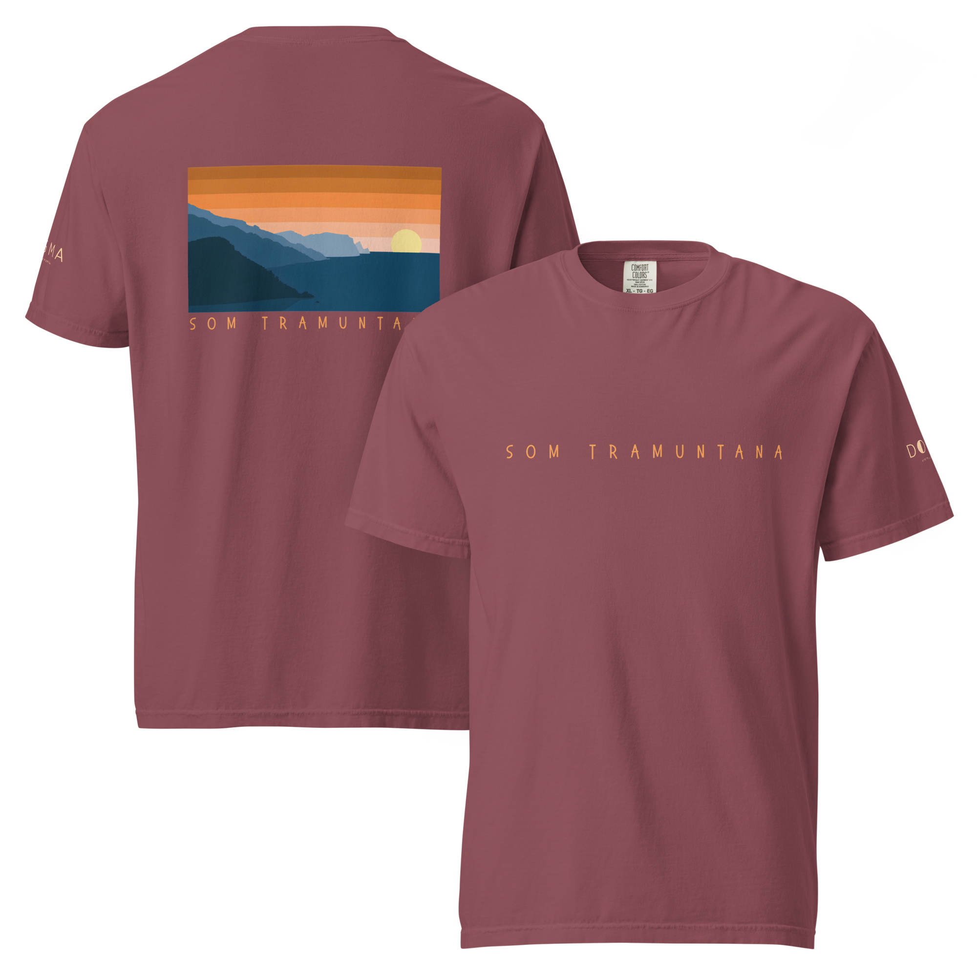Camiseta gruesa teñida unisex SOM TRAMUNTANA (letra delantera naranja)