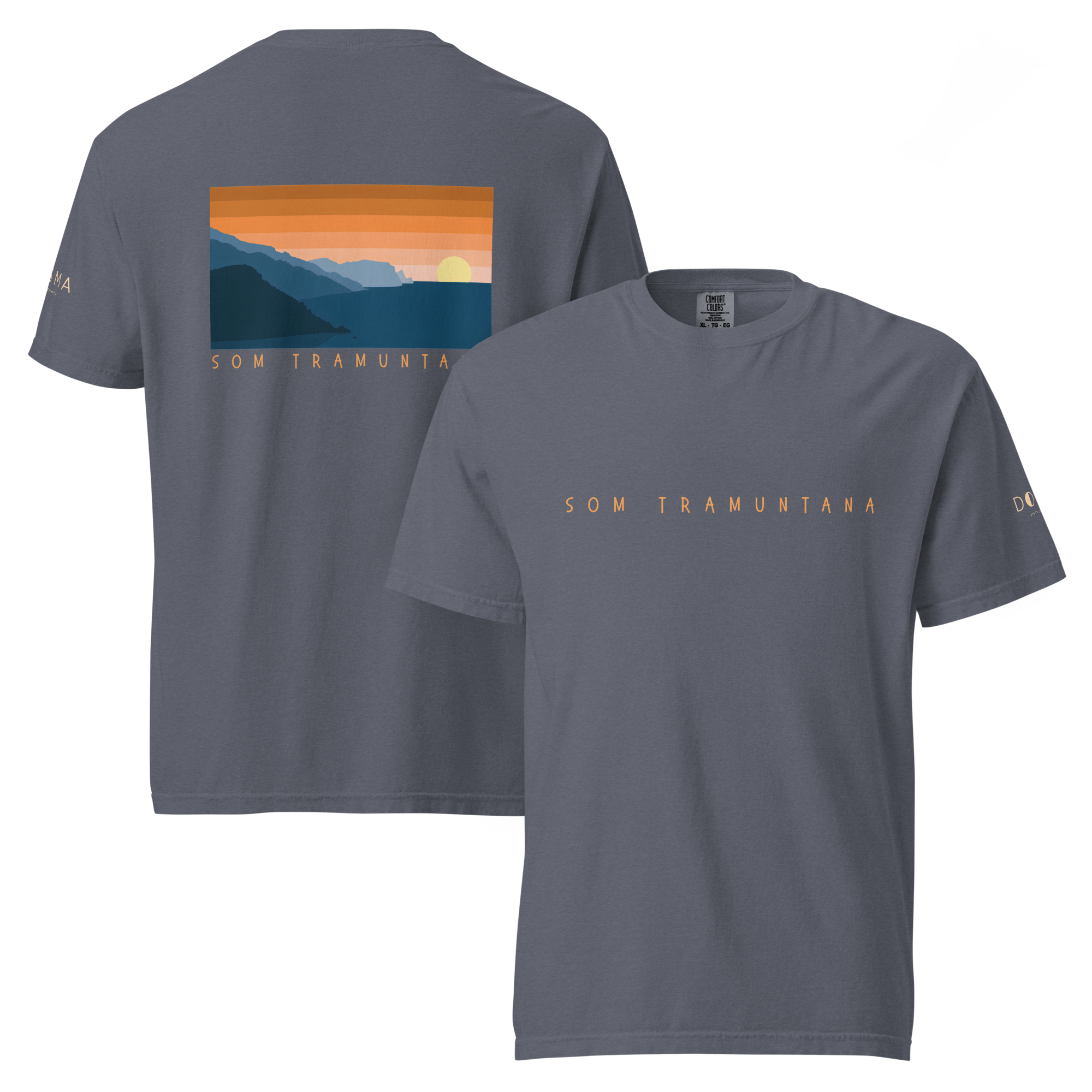 Camiseta gruesa teñida unisex SOM TRAMUNTANA (letra delantera naranja)