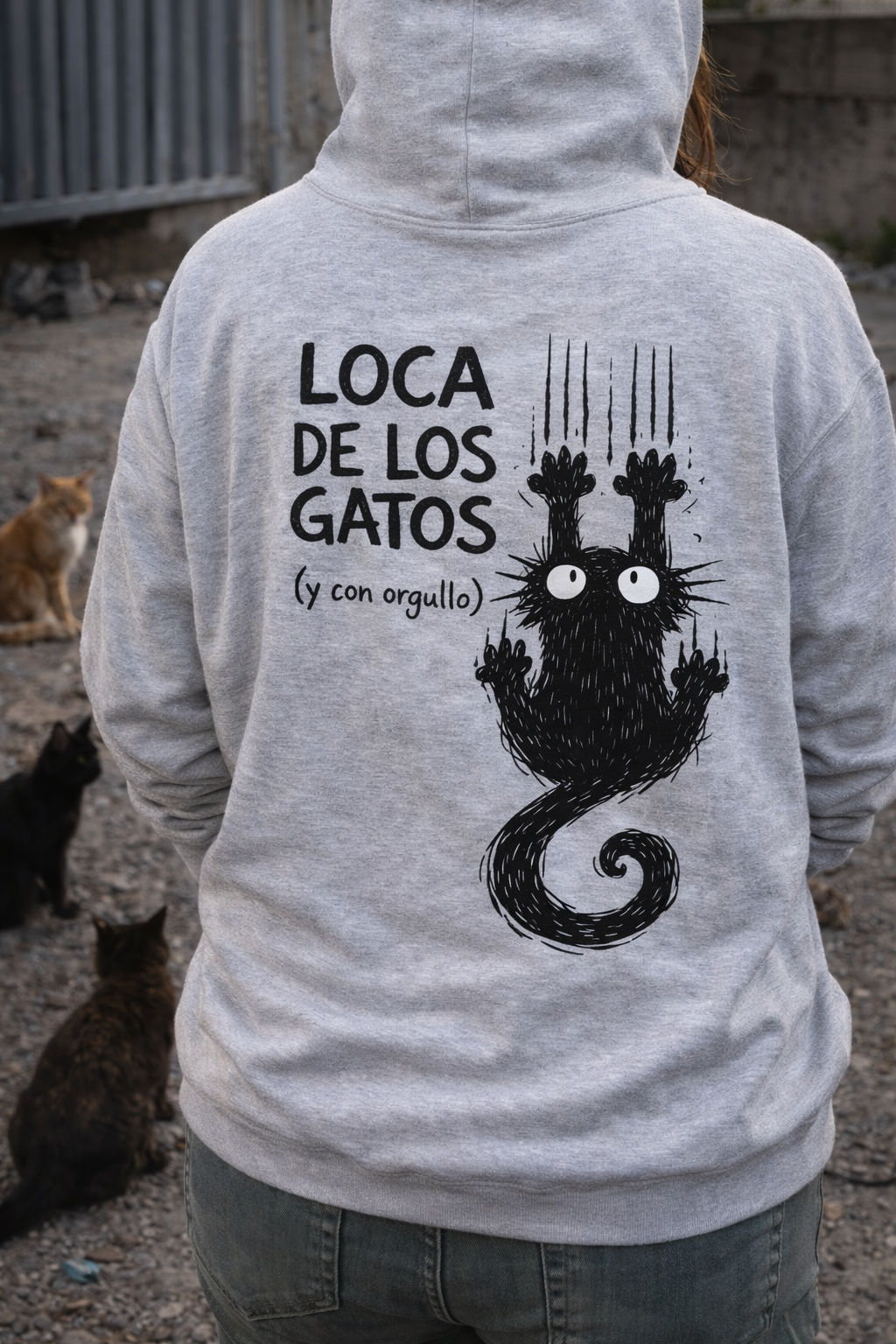 Sudaders Unisex oversized: Loca de los gatos y con orgullo.