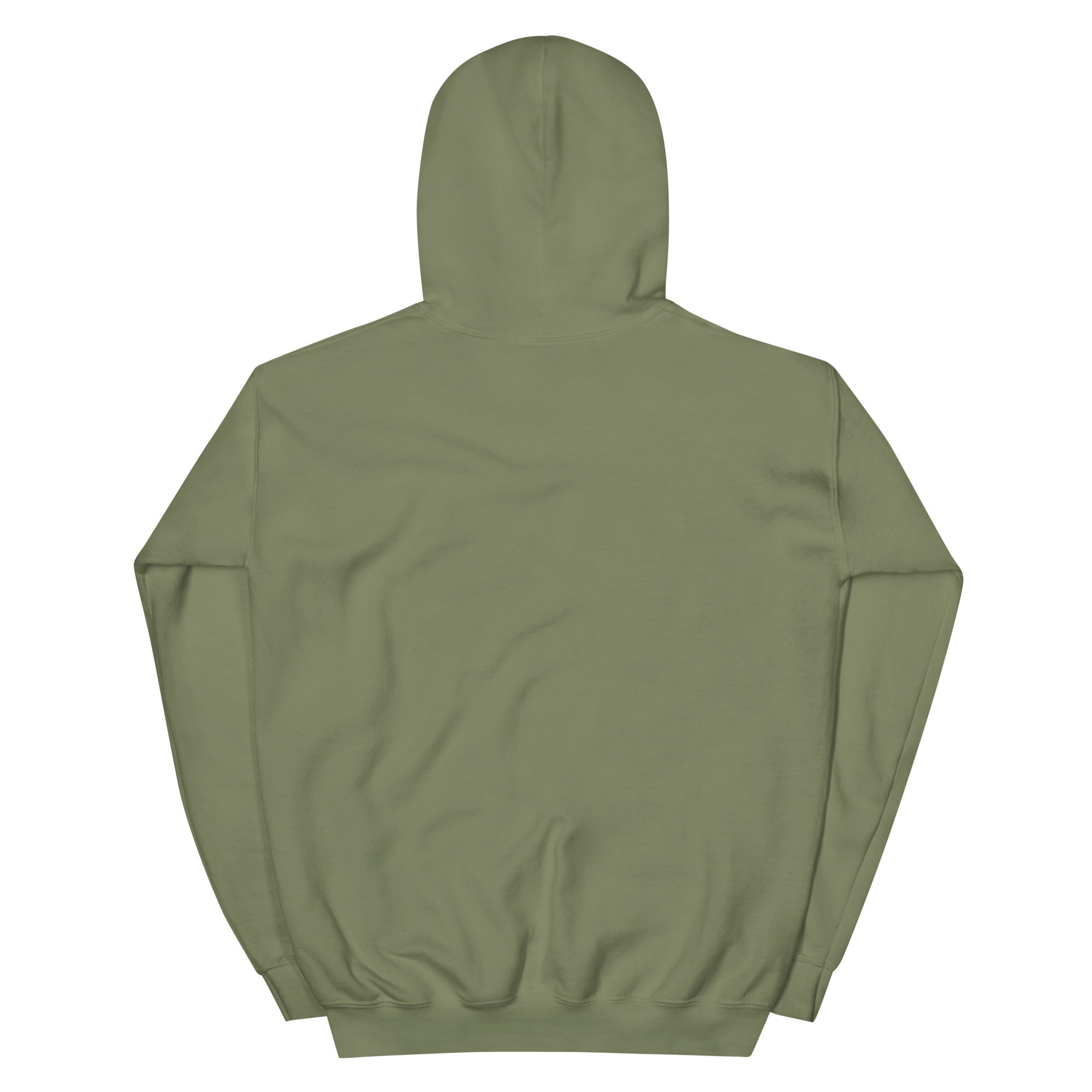 Sudadera verde oliva Dogma BCN vista por detrás. Prenda lisa y casual para amantes de los animales y profesionales de la veterinaria. Ropa pet lover de alta calidad.